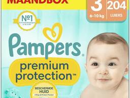 Pampers Premium Protection, Size 3, 204 Nappies, 6-10 kg, Double Protection for Skin and L